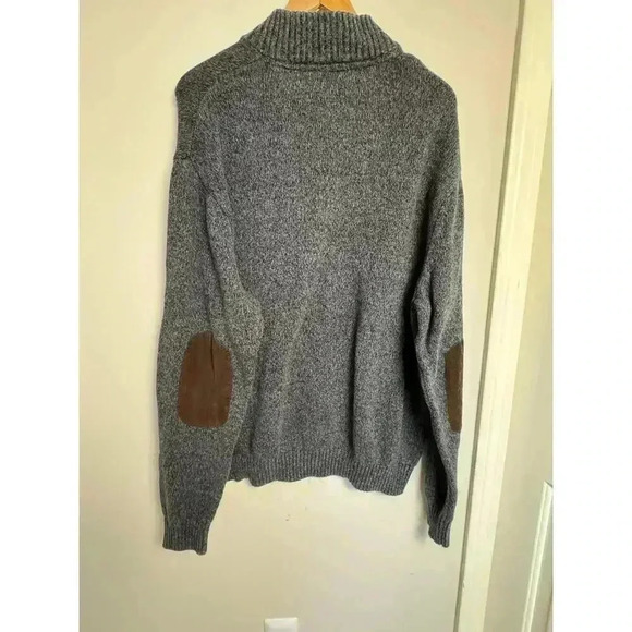 Chaps Grey + Brown Elbow Patch Mock Neck 100% Cotton Men's Pullover Sweater XXL - Picture 3 of 9